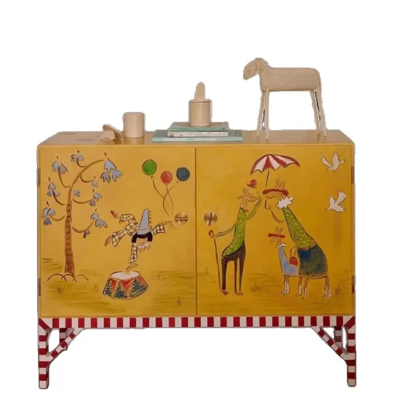 

Solid wood painted decorative cabinets Home porch cabinets Vintage art dining side cabinets Bedroom storage lockers