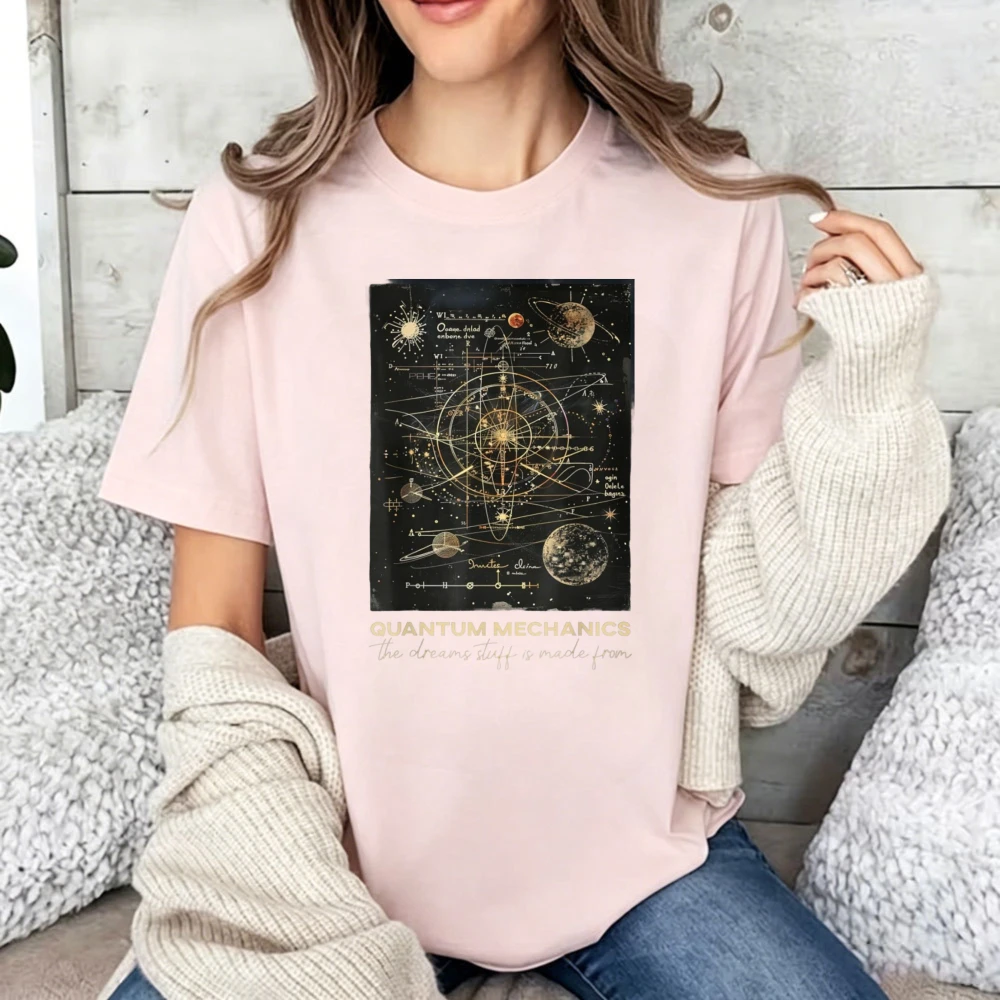 Men's Quantum Mechanics Cotton T-shirt with Planets Equations and quantum Mechanics Text-breathable Everyday Harajuku Y2k Top