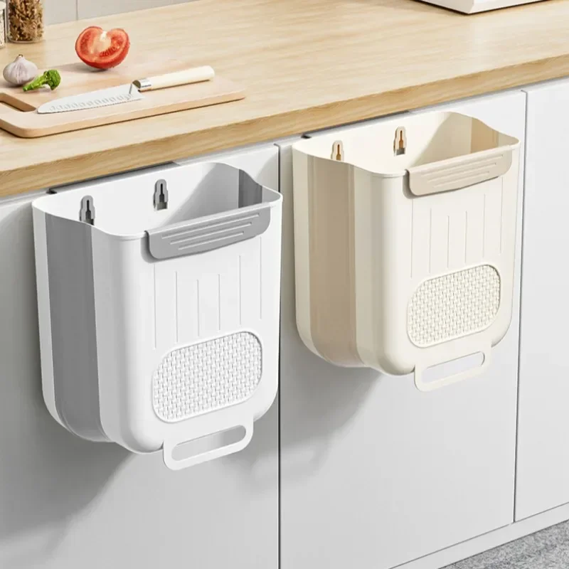 

5L 10L Foldable Hanging Trash Can for Kitchen Cabinet Door, Wall Mounted Kitchen Compost Bin for Food Waste Sorting