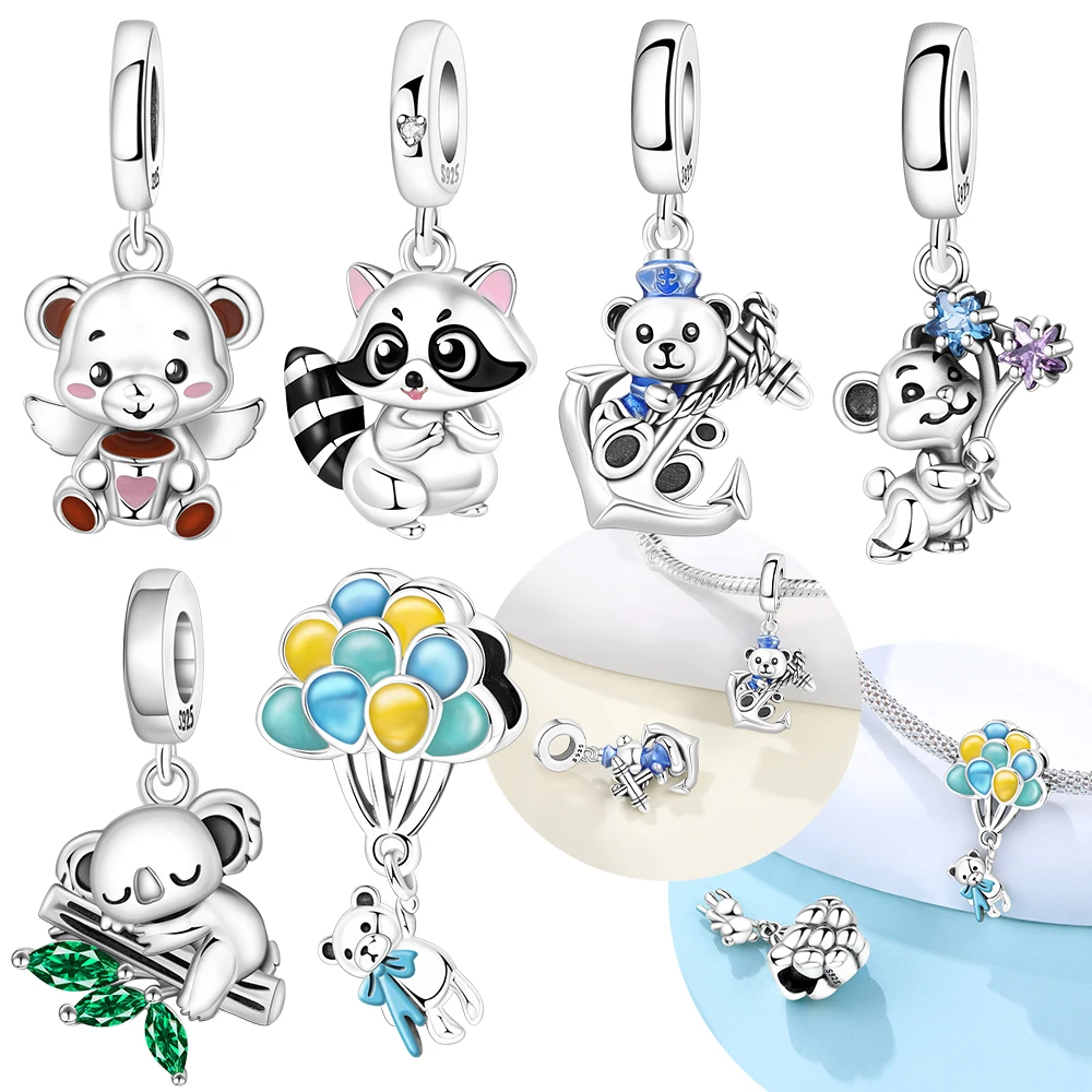 Flying Balloon Anchor Twig Gemstone Silver Plated Bead Original Charm Fit Bracelets Bag Keychain Charms Diy Women Gift Accessory
