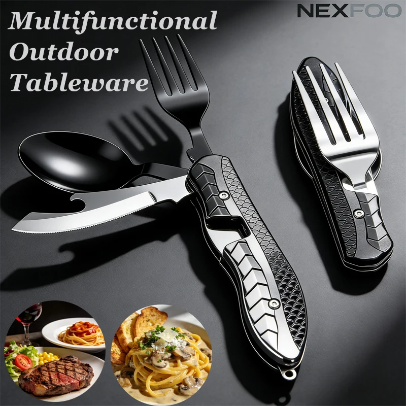 

2 Pcs Outdoor Tool Foldable Spoon Fork Knife Combo Set Cutlery Picnic Travel Portable Multitool Stainless Steel Camping Utensil