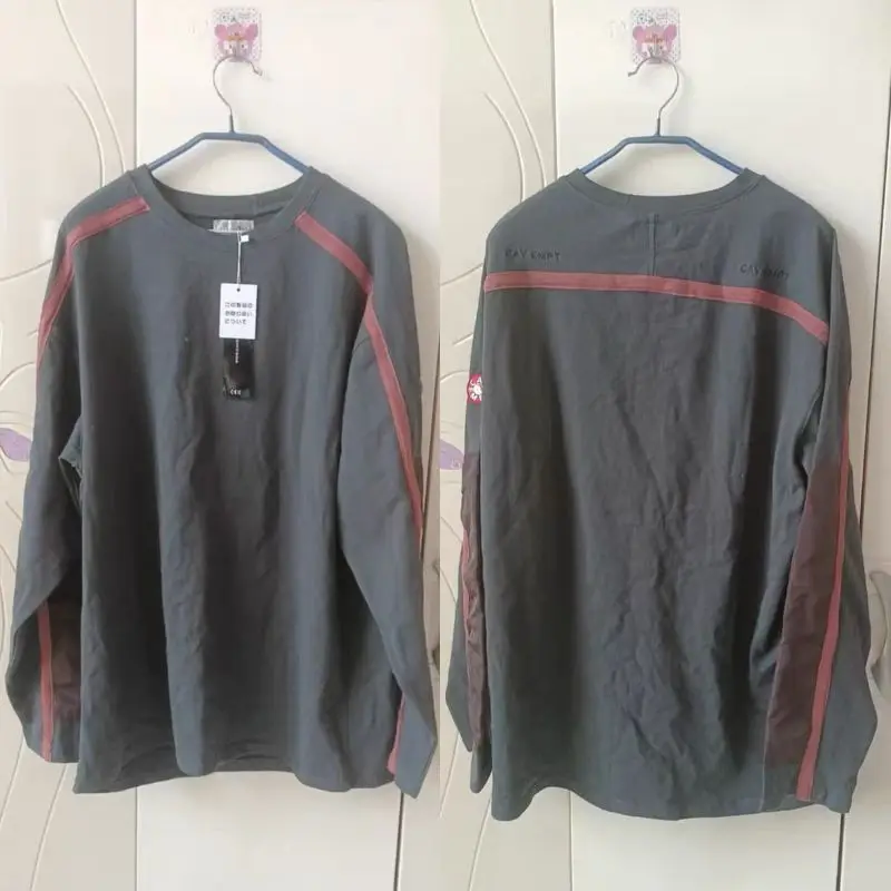 

Retro Patchwork Sleeve CAVEMPT Sweatshirt Cotton Embroidered Letters Round Neck Long Sleeve Pullover Men Women Loose Tshirts