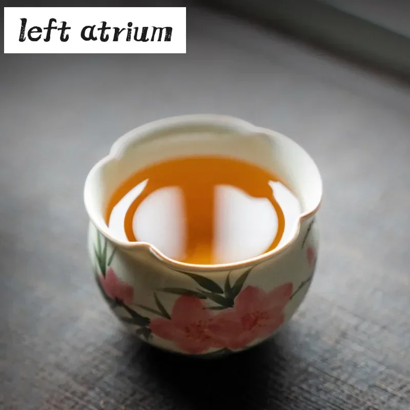 100ml Hand-painted Pink Peach Blossom Master Cup Zen Ceramic Tea Cup Flower Mouth Tasting Mug Aesthetic Jug Tea Bowl Cafes Gift