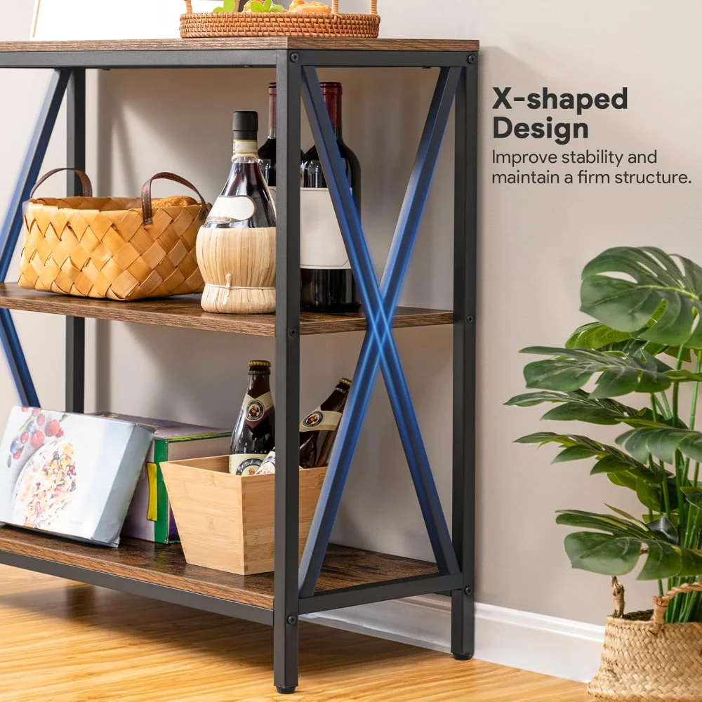 Sofa Table, Industrial Console, 3-Tier Narrow Side Tables with Open Shelves, Foyer Tables for Entryway, Sofa Table