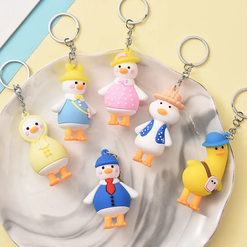 Cute Travel Duck Silicone Keychain, pescoço torto, garrafa de leite Animal, School Bag Pendant, Key Accessories, Friend Gift, Children, New