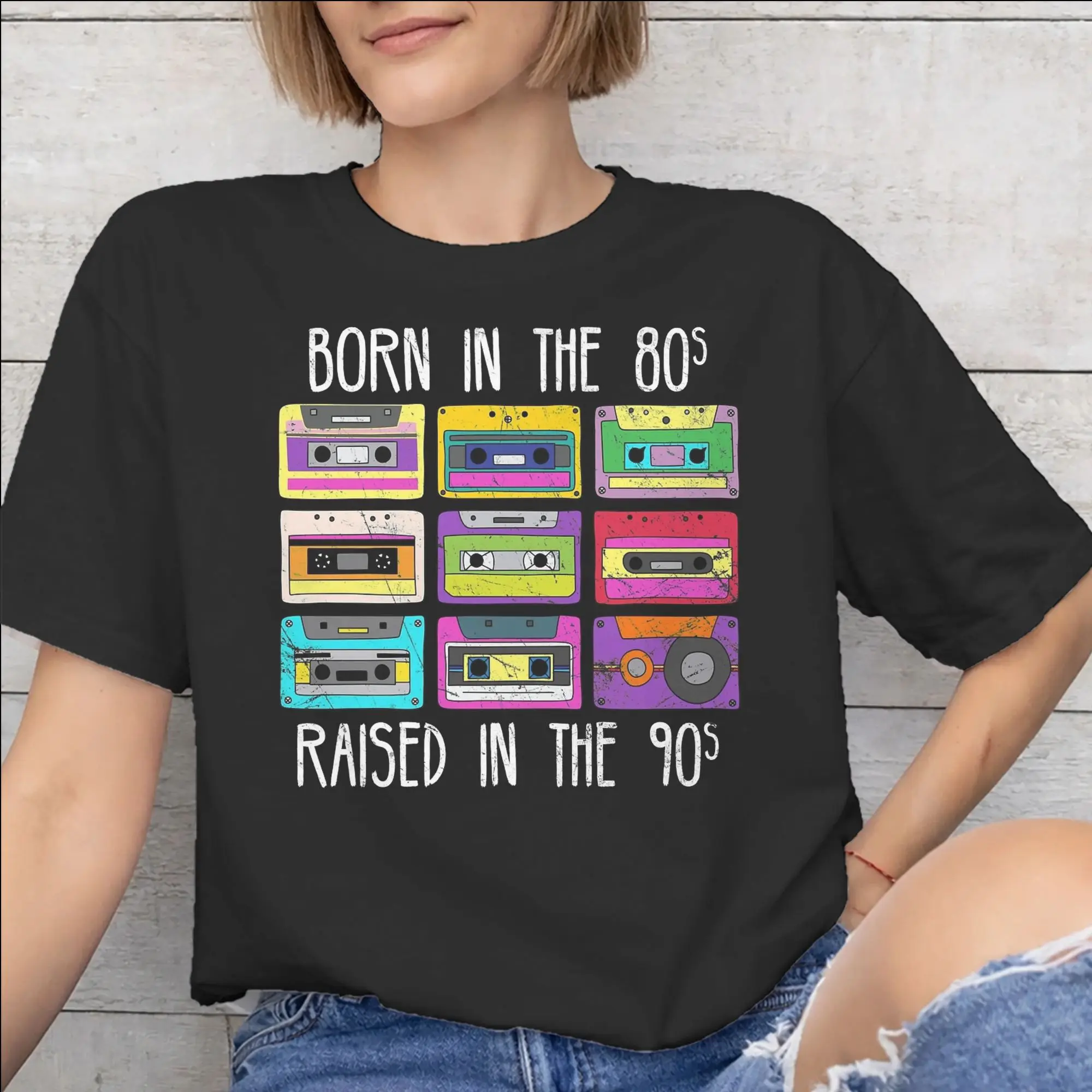 Mens Womens Born In The 80's Raised In The 90's Shirt Pure Cotton Print T-Shirt  Top Clothing