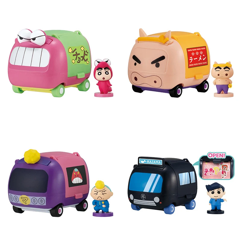 4 unids/set Original Bandai Crayon Shin-chan diseño de coche 2 huevos retorcidos Anime figura de acción modelo juguetes regalo para cumpleaños