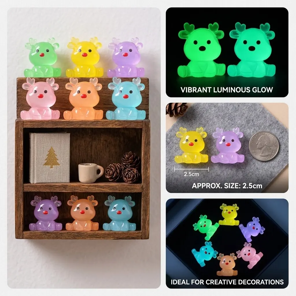 Glow Reindeer Small Resin Charm Cute Sitting Deer Dark Night Resinous Statuette Vivid Tabletop Ornament Supply