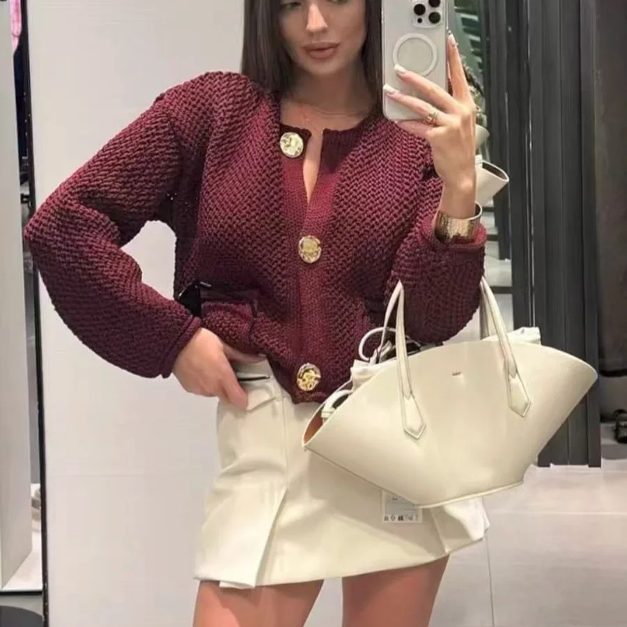 

Женский вязаный кардиган с длинным рукавом, однотонный осенне-зимний винтажный свитер, женская однобортная верхняя одежда, женский шикарный трикотаж