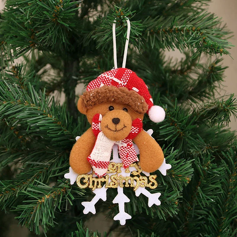 Christmas Tree Plush Ornaments Classic Santa Snowman Reindeer Snowflake Bear Dolls Hanging Pendants for Home