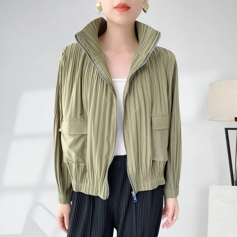 

Miyake, простая новая весенне-осенняя куртка, женская модная плиссированная рубашка на молнии, одежда для хлеба, сто топов, верхняя одежда с карманами