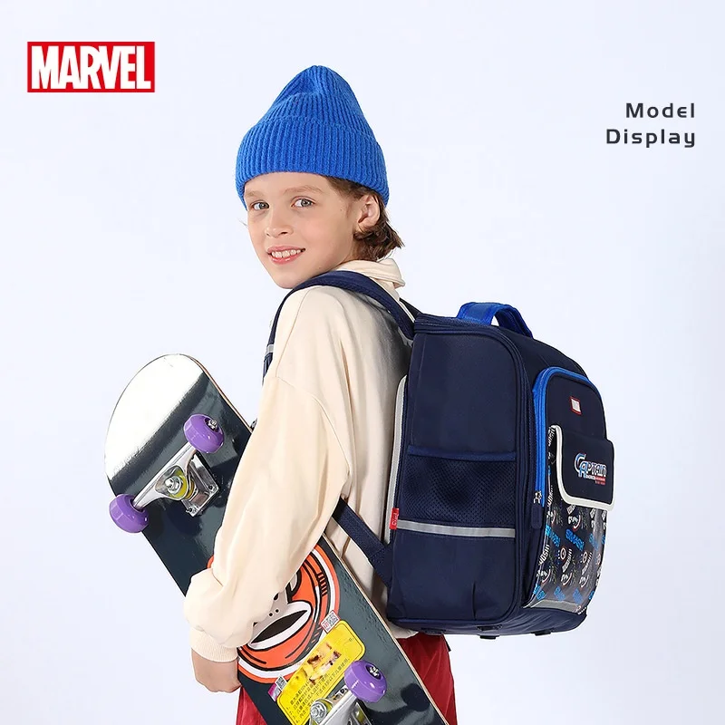Marvel menino saco de escola grau 1-3 estudante primário ombro mochila ortopédica homem aranha capitão américa luz crianças presentes mochila