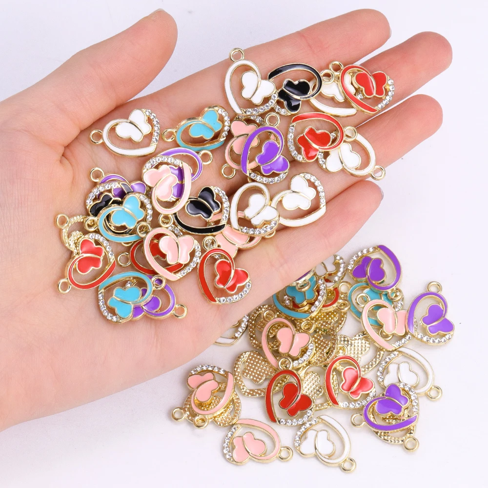 10Pcs Jewelry Accessories Enamel Butterfly Heart-shape Alloy Pendant For Jewelry Making Fashion Necklace Earrings DIY Craft Mate