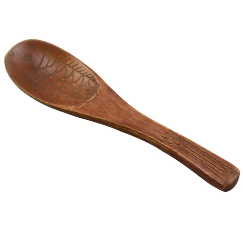 Japanese Fish Shaped Spoon Hand Carved Texture for Soup Rice Paddle Kitchen Utensil Dinnerware