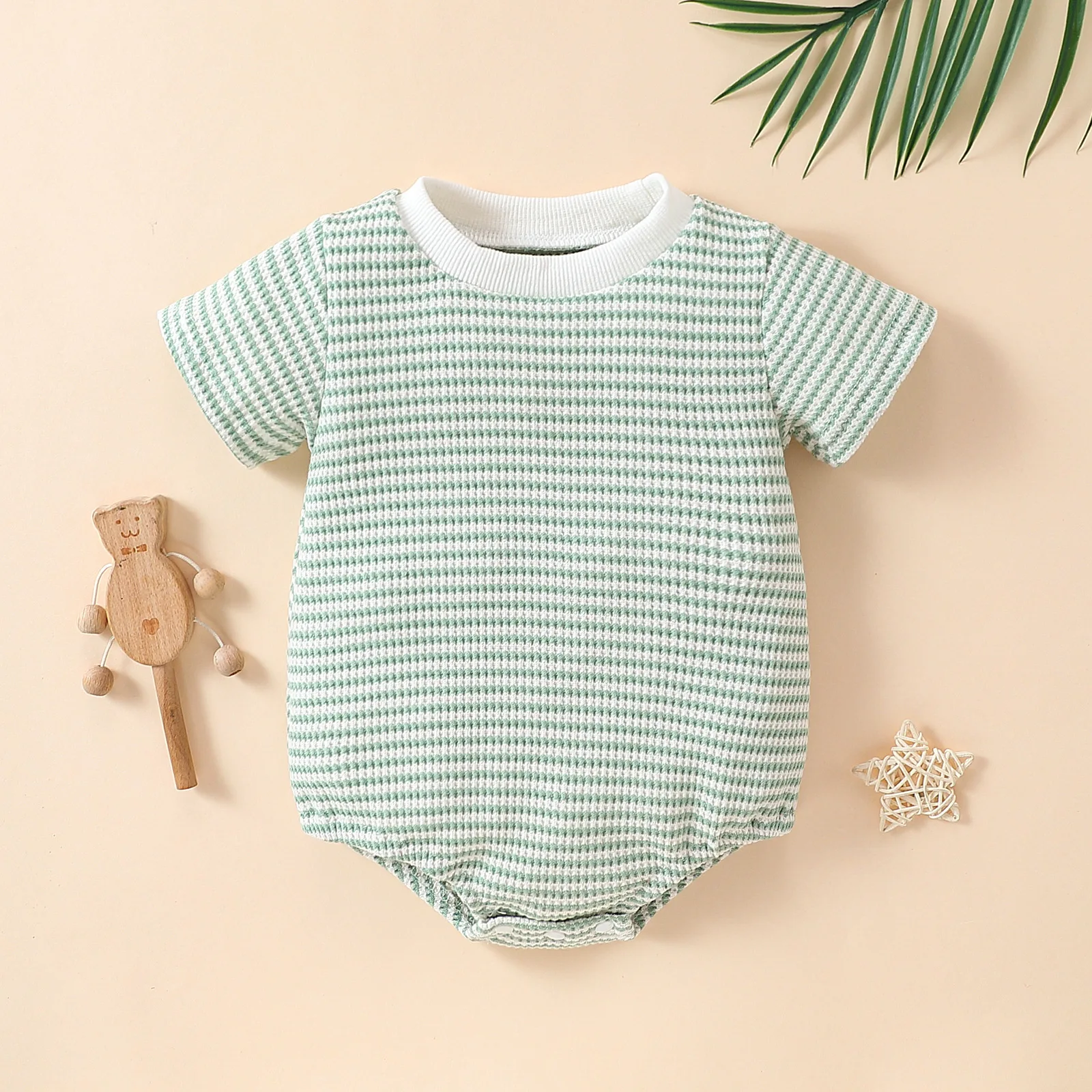 Summer neutral infant striped three-color short-sleeved triangular Romper casual