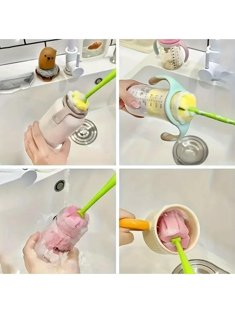 2PCS Reusable Cup Brushes in Tulip Style with Long Handles for Cleaning Cups,Featuring Sponge Brush with Detachable Sponge Head