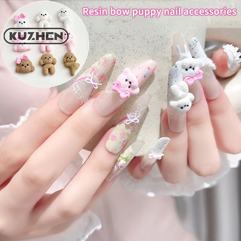 5-шт-милые-мультяшные-украшения-для-дизайна-ногтей-из-смолы-мягкий-галстук-бабочка-собака-версия-q-милый-бишон-аксессуары-для-ношения-украшения-для-ногтей