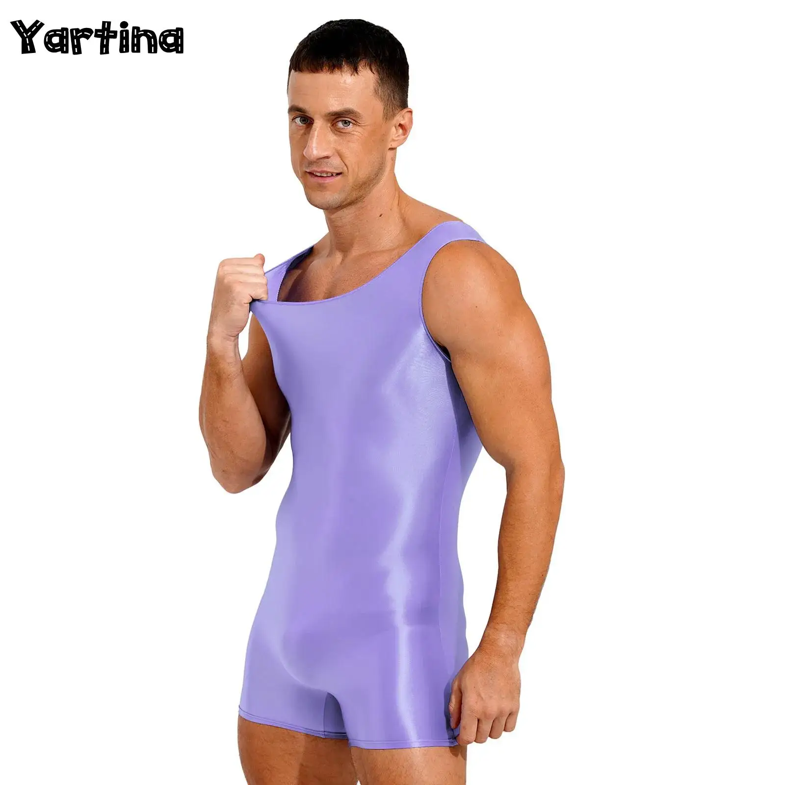 

Swimwear Mens Lingerie One Piece Glossy Stretchy Swimsuit U Neck Tank Leotard Jumpsuit Bodysuit Mankini Bodybuilding Fitness