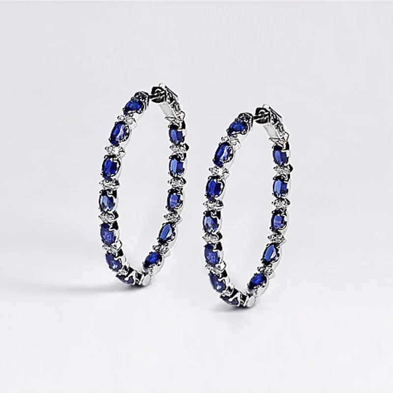 Huitan Luxury Blue Zircon Hoop Earrings for Women Delicate Daily Wearable Accessories Dance Party Female Earring Fashion Jewelry