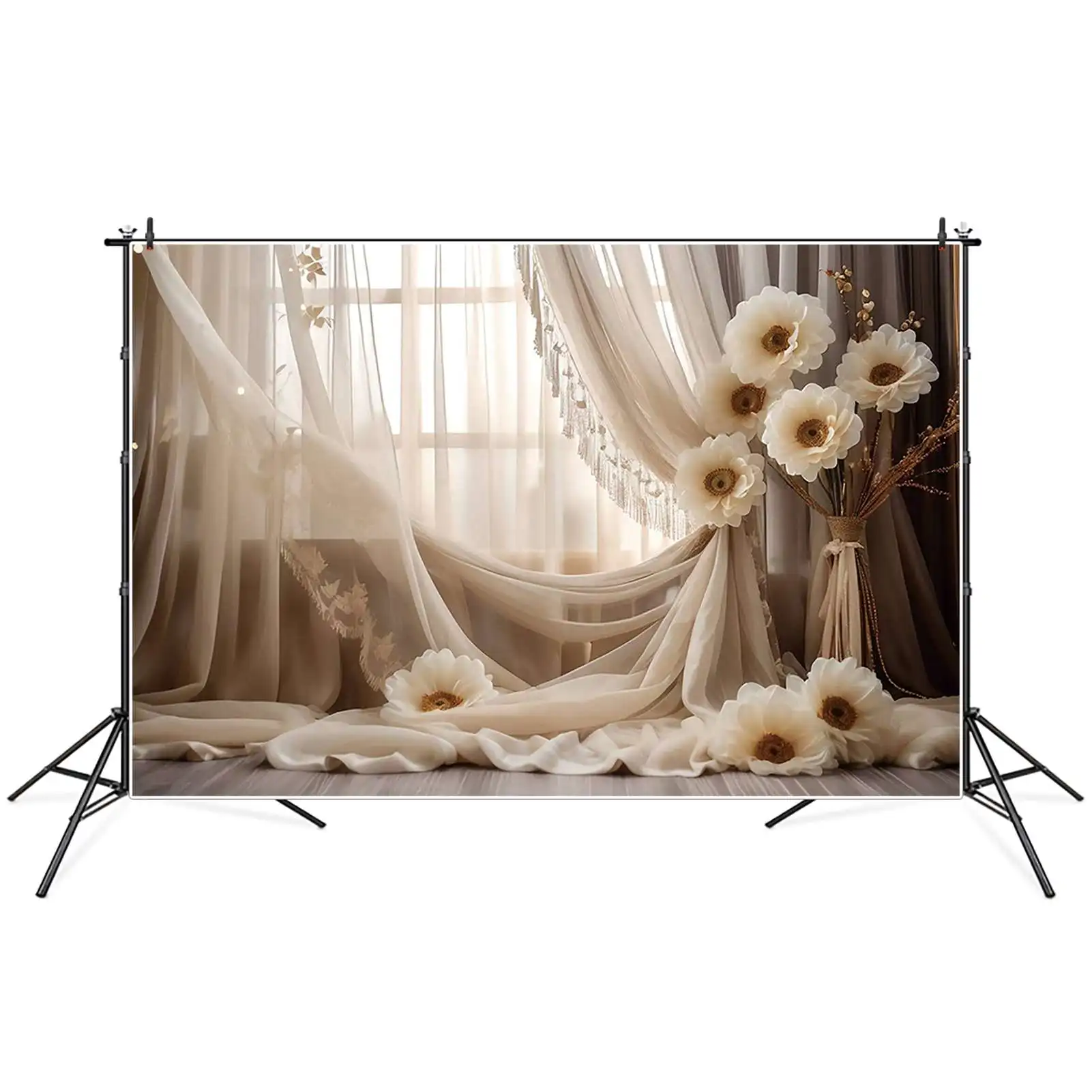 MOON.QG Flower Curtain Bohemian Style Background Wedding Birthday Portrait Backdrops Customized Party Decoration Photocall Props