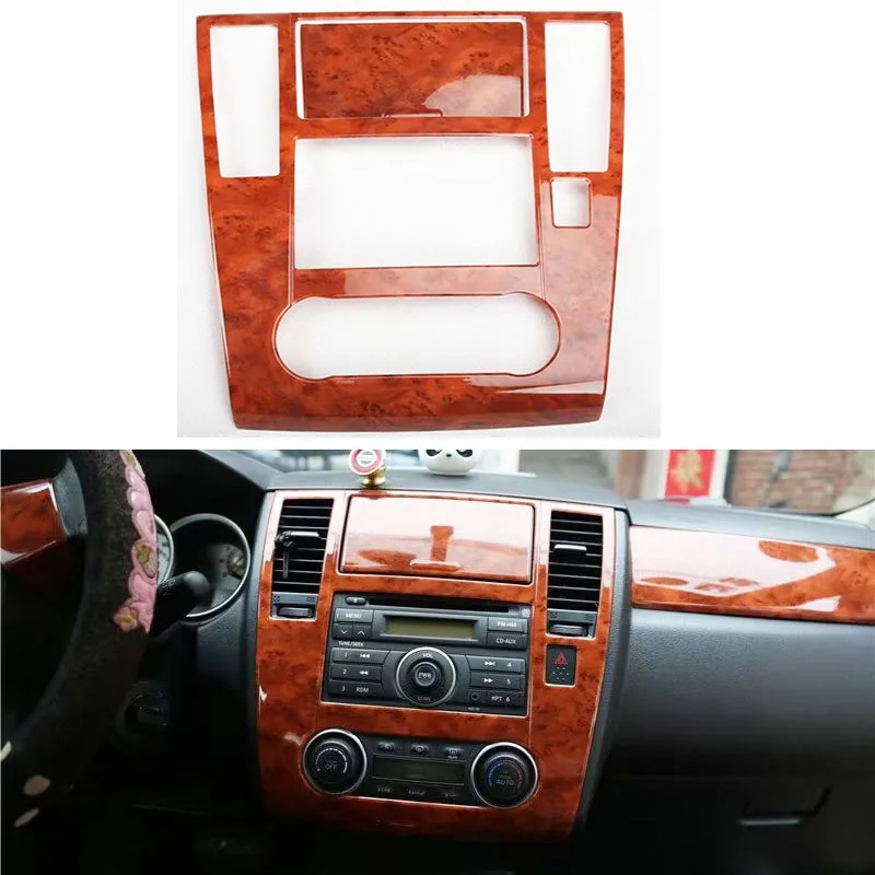 Wooden Color  Interior Central Control Panel Door Window Lift Cover Frame Decoration For Nissan Tiida 2004-2009