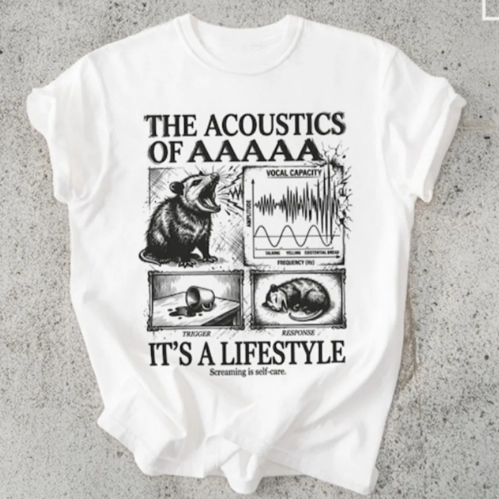 Funny Possum T-Shirt Screaming Lifestyle Opossum Acoustics Short-sleeve O-neck Streetwear High Quality Cotton Tees