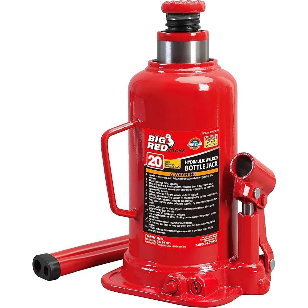 Hydraulic Welded Bottle Jack with 20 Ton Capacity, Red