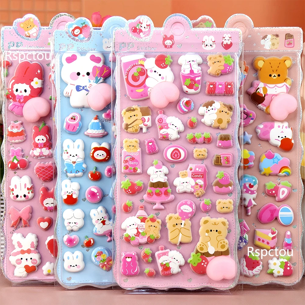 4pcs Cute Rabbit Bear Buttocks Stickers Kawaii Cartoon Animal Reward Bubble Sticker DIY Laptop Phone Pinchable Decompression Toy