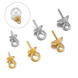 50-100pcs Gold Color Stainless Steel Eye Pins Bail Top Drilled Beads End Caps Pendant Charms Connectors for DIY Jewelry Making