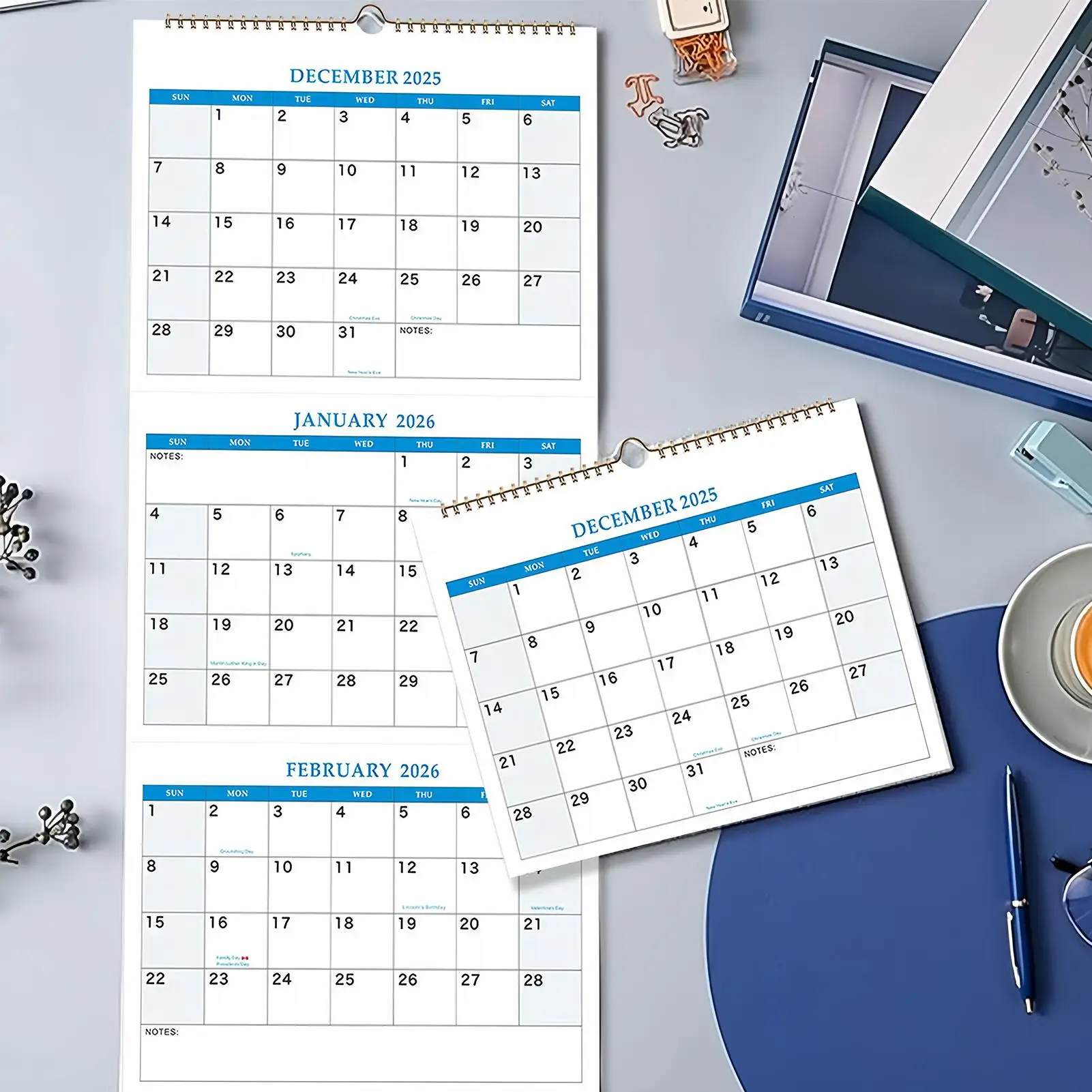 

2026 wall calendar with 3-month vertical display, December 2025 to January 2027, for daily Schedule monthly organization planner