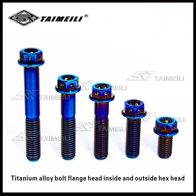 TAIMEILI Titanium bolt GR5 flange head inside and outside hexagonal head M8x15mm-55mm blue motorcycle refitting bolt replacement