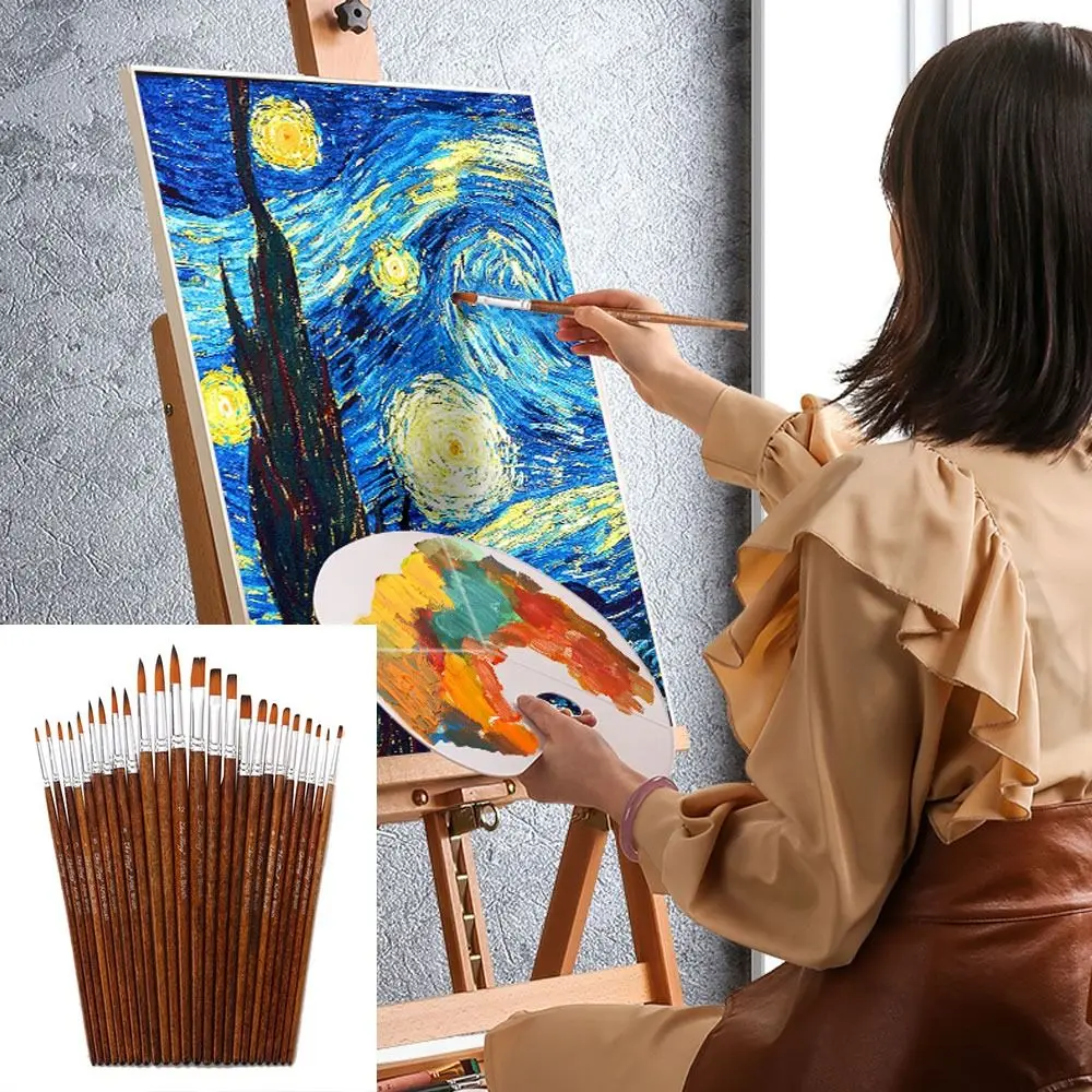 

12Pcs Nylon Watercolor Brush Set Soft Hair Pointed Round Flat Head Hand Drawn Watercolor Beginner's Art Artists Flat Brushes