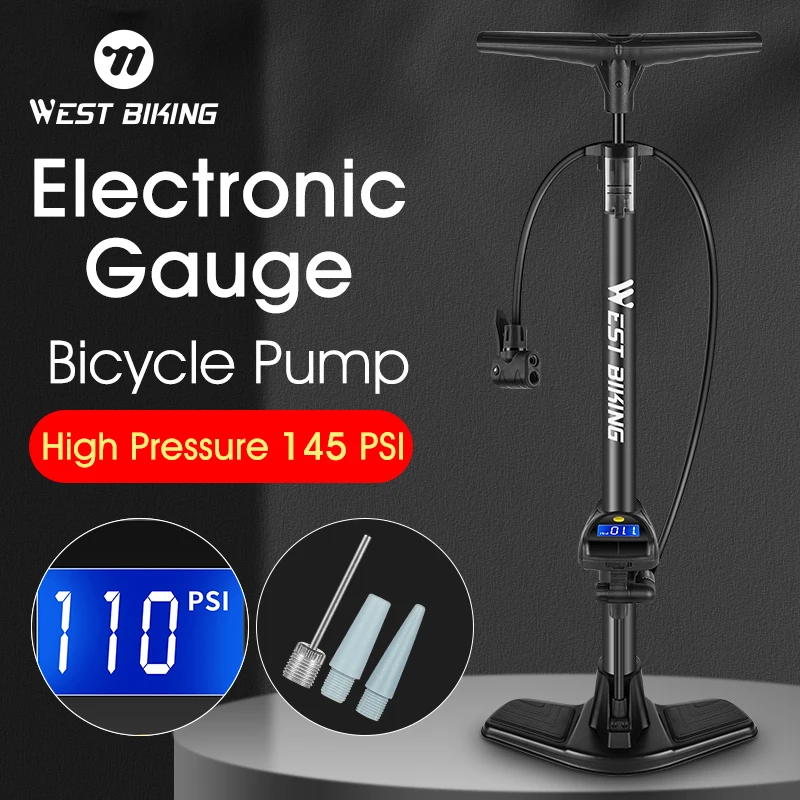 WEST BIKING Bike Floor Pump With Accurate Electronic Barometer Gauge Cycling Accessories Presta Schrader MTB Road Bicycle Pump