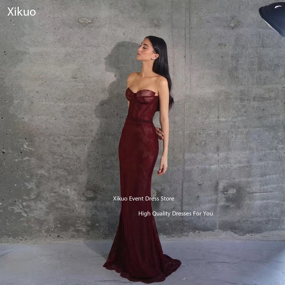 Xikuo бордовое кружевное вечернее платье русалки Милая без рукавов Vestidos платья знаменитостей вечерние платья для женщин по индивидуальному заказу