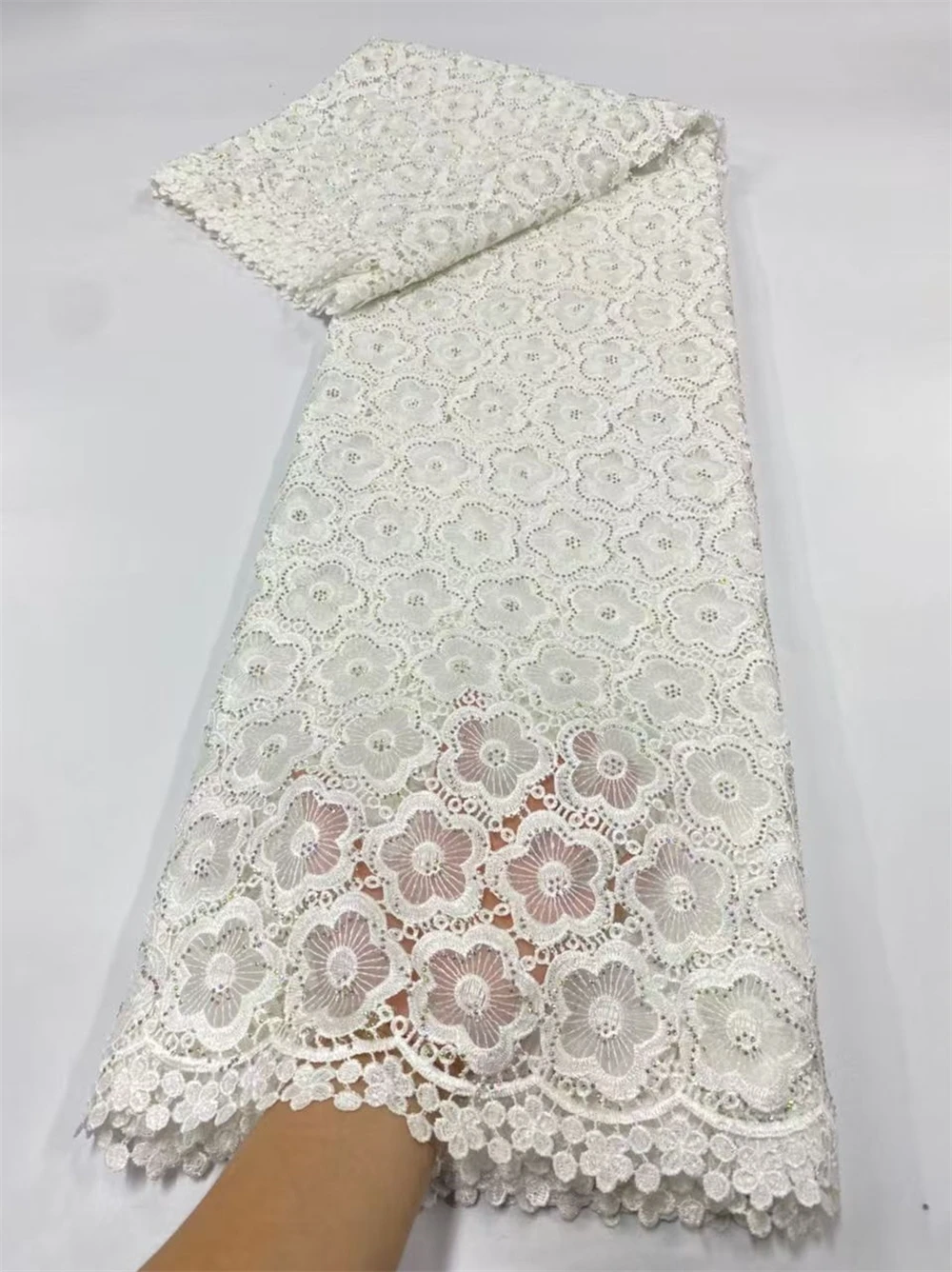 African Pure Cotton Embroidery Lace Fabric 2024 High Quality Swiss Voile Stones Lace Fabric For Bridal Wedding Party Dresses Sew