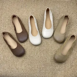 ALA  Rising|SH01 Genuine Leather Round Toe Soft Sole Shoes For Office Lady 2024 New Simple Vintage Style Comfortable Flat Shoe