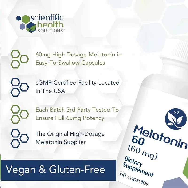 Melatonin 60mg || High Dose Melatonin in Easy To Swallow Capsules || Pure, Non Genetically Modified, and Gluten Free