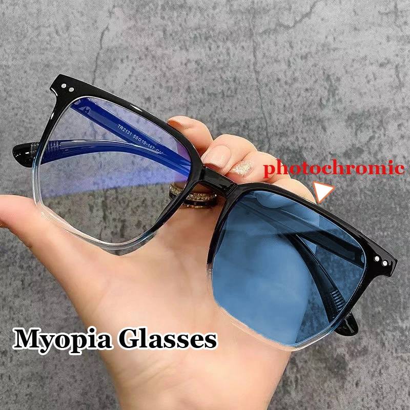 

Blue Light Blocking Photochromic Myopia Glasses Unisex Men Women Near Sight Eyeglasses Finished Minus Sunglasses Diopter To -6.0