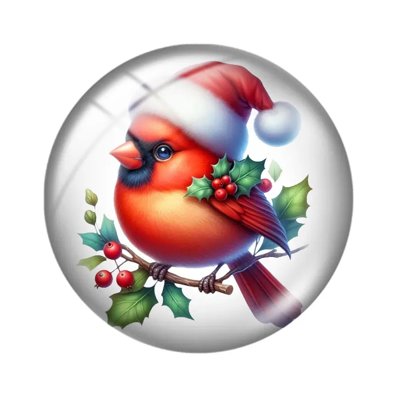 Christmas Red Birds 10pcs 12mm/18mm/20mm/25mm Round photo glass cabochon demo flat back Making findings