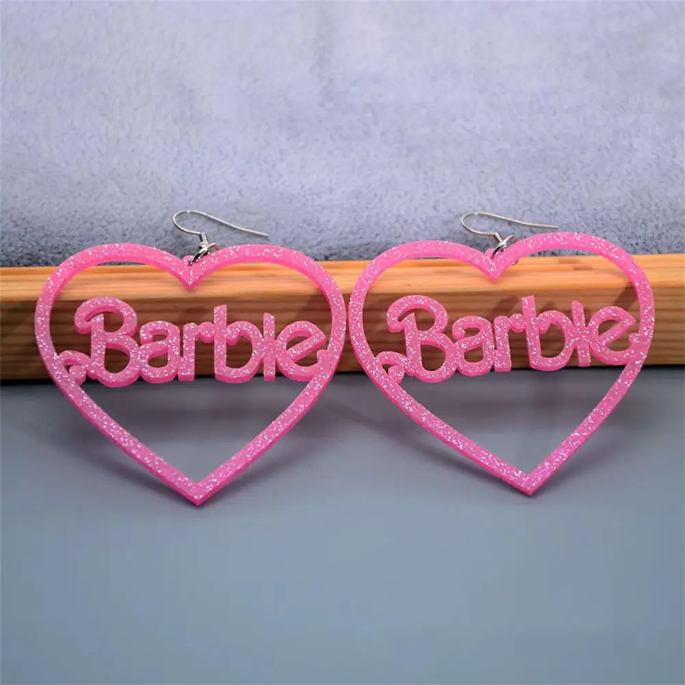 Pink Love-shaped Barbie Earrings Kawaii Barbie Letter Acrylic Pendant Jewelry for Women Girls Cute Cosplay Jewelry Accessories