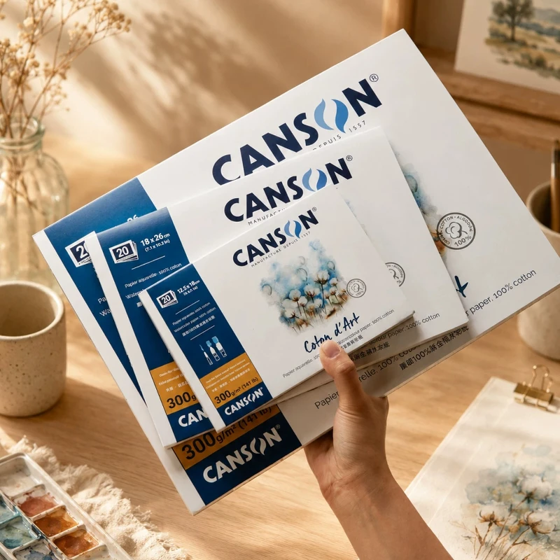 CANSON New 100% Cotton Watercolor Paper 300g Cold Press 8K/16K/32K Cotton Paper, Suitable For Art Students' Watercolor Painting.