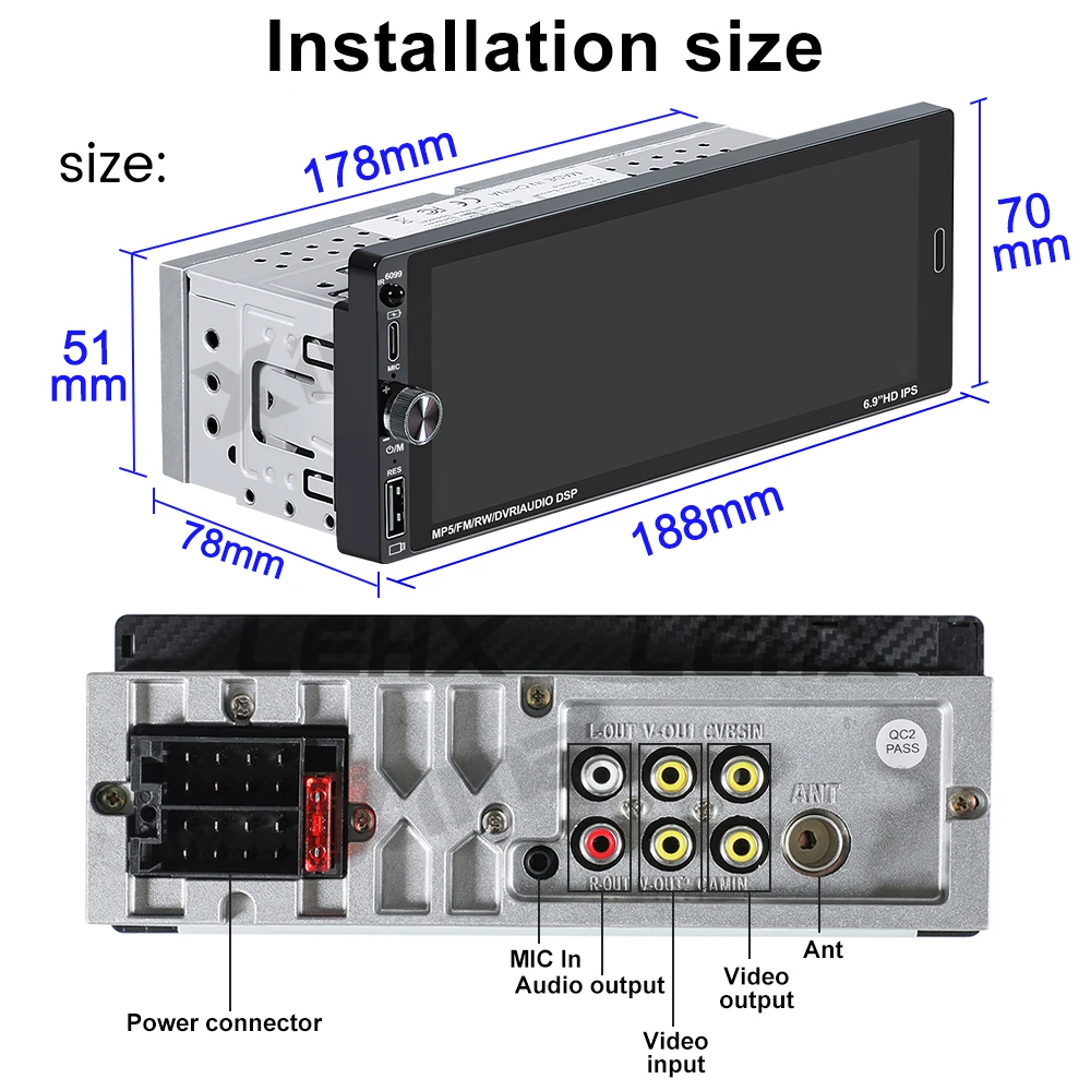XIMA 6.9 بوصة راديو السيارة اللاسلكي CarPlay أندرويد السيارات MP5 بلوتوث FM USB IPS شاشة تعمل باللمس مشغل وسائط متعددة العالمي 1Din #5
