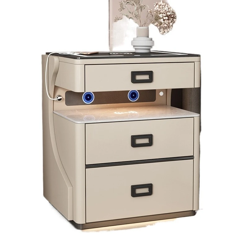 Smart bedside table safe integrated bedroom home wireless charging fingerprint lock bedside cabinet safe