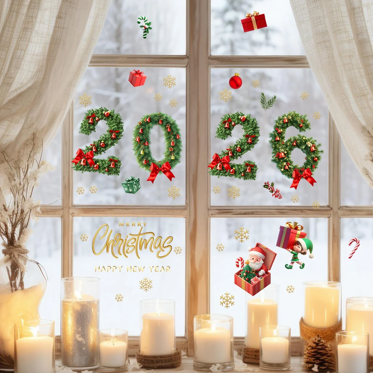 2026 Merry Christmas Glass Window Stickers Santa Claus Designs Decals Stickers For Home Xmas Ornaments Gifts Navidad Noel 2025