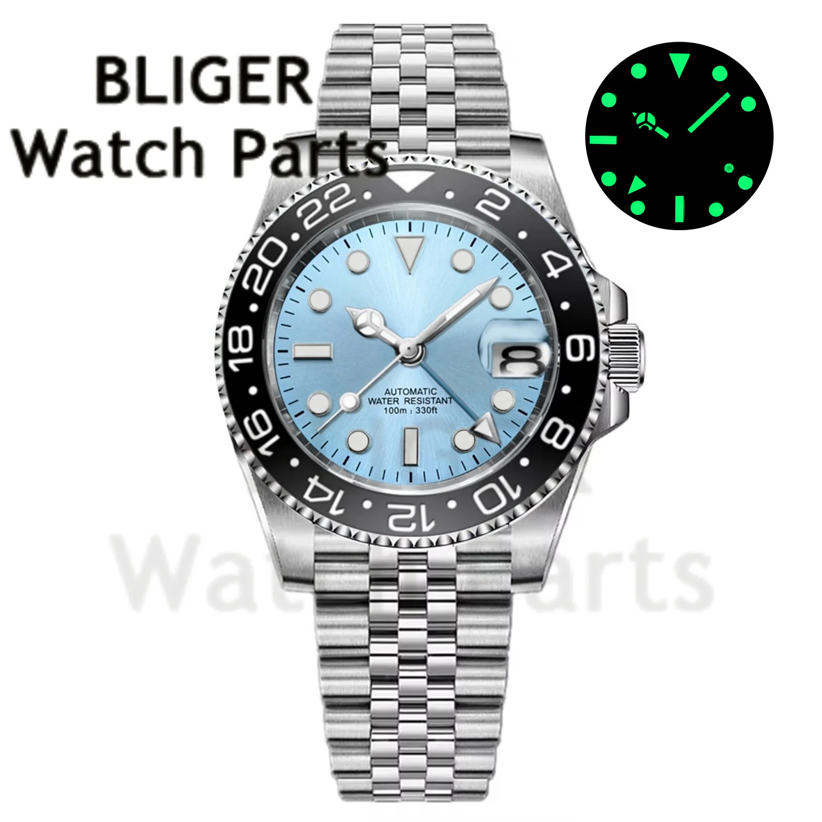 Custom Fashion GMT 40mm Men NH34 Mechanical Wristwatch Sapphire Glass Stainless Steel Braceket 100M Waterproof Automatic Watches