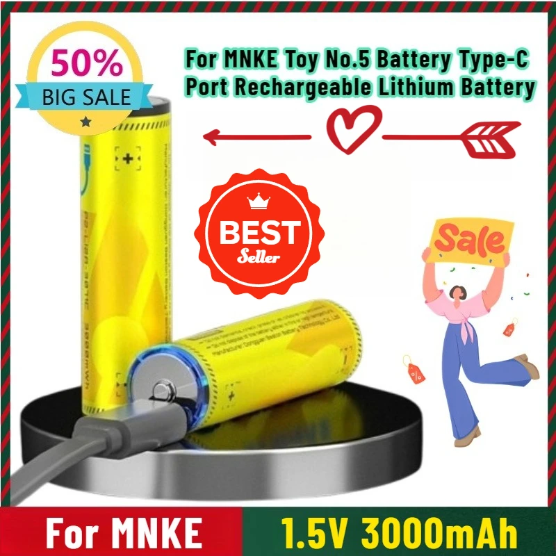 

1.5V 3000mAh for MNKE Toy No.5 Battery Type-C Port Rechargeable Lithium Battery