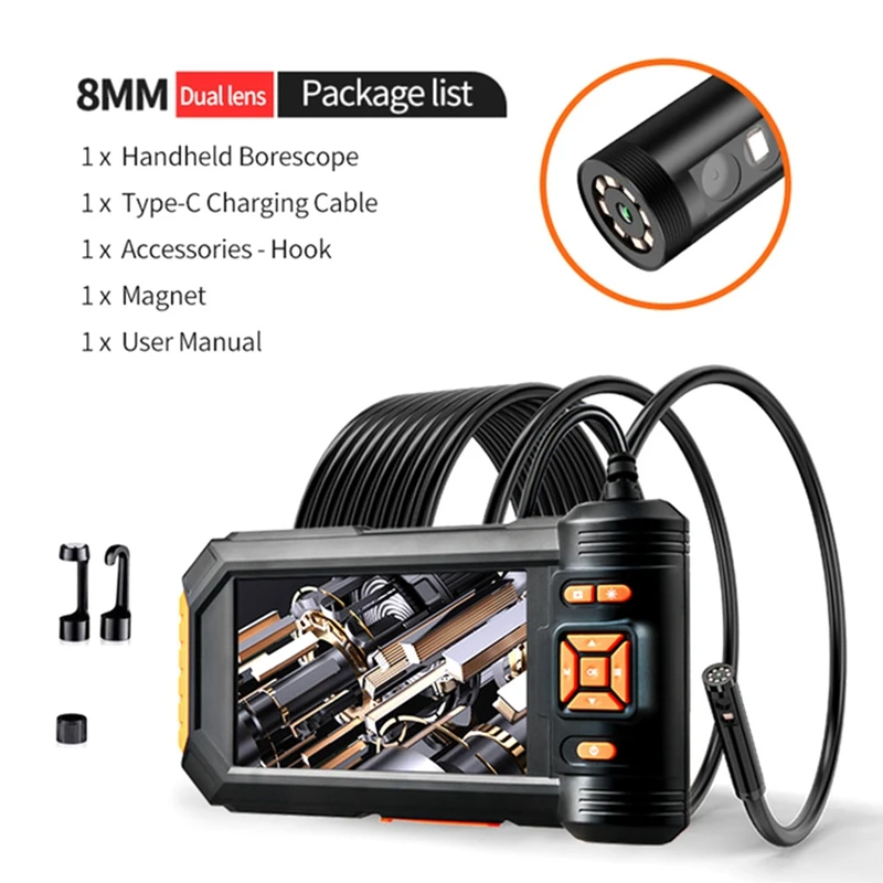 1080P HD Digital Endoscope Camera 8Mm Waterproof Drainage Camera 1080P 5-Inch Car Camera