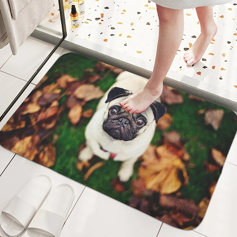 Pug Dog Cute Bathroom Porch Foot Mat Non-slip Custom Doormat Entrance Door Balcony Living Room Floor Carpet Home Decor Items