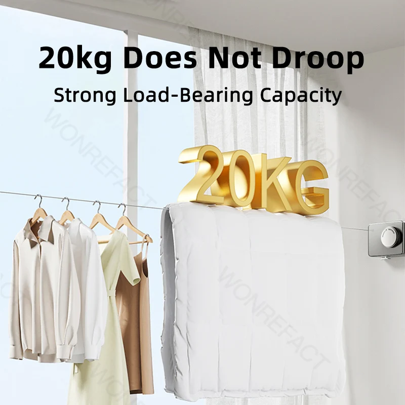 Stainless Steel Clothesline Non-Sagging Indoor Wall-Mounted Clothesline Load-Bearing 20kg Outdoor Retractable Clothesline