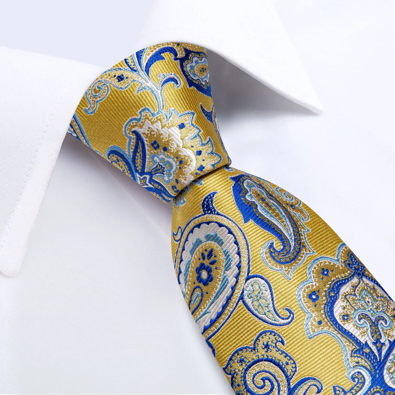 DiBanGu Mens Necktie Gold Yellow Blue Paisley Silk Wedding Tie For Men Tie Hanky Cufflink Set Business Party  Dropshipping